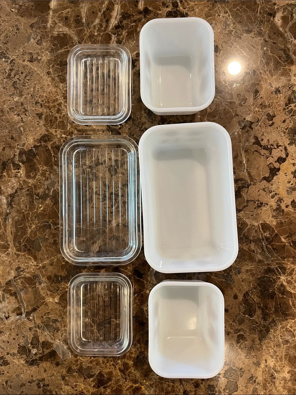 VTG Pyrex Early American White Refrigerator Dish Set of 3 w/ Ribbed Lids 501/502